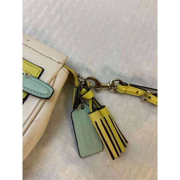 Coach wristlet 9"x6" color block beige yellow blue (pen mark) - Picture 3 of 8
